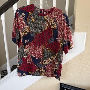 Lucky Brand Red and Blue Patchwork Tee